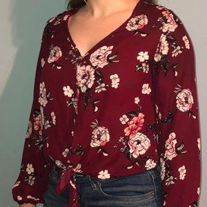 Long sleeved red flower print shirt